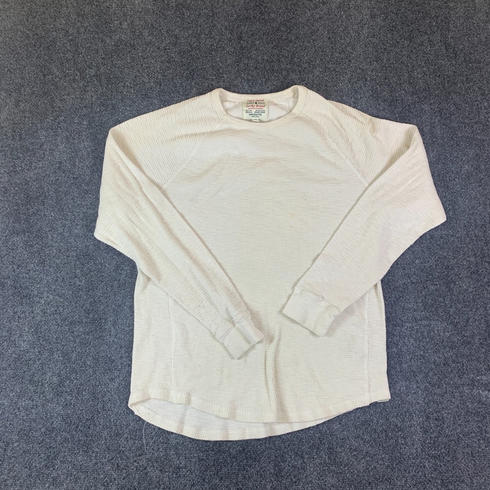 Lucky Brand Thermal Shirt Mens Large Beige Good Raglan Waffle Knit Lived In